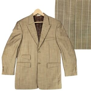 Stacy Adams‎ Blazer 40R Men Super 150s Collezione Stripe Cognac Italy Sport Coat